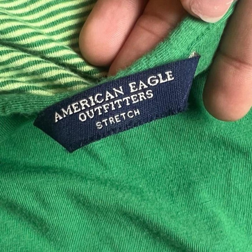 2000s American Eagle Green Micro Striped Halter Top - Picture 4 of 5